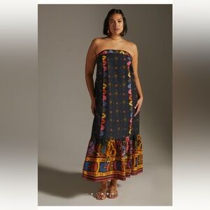 Farm Rio Embroidered Tie Back Strapless Maxi Dress 1X